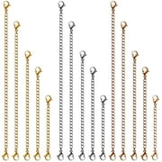 FORTIOO Necklace Extenders, 15 Pcs Stainless Steel Gold Silver Necklace Bracelet Anklet Extension Chains with Lobster Clasps and Closures for Jewelry Making