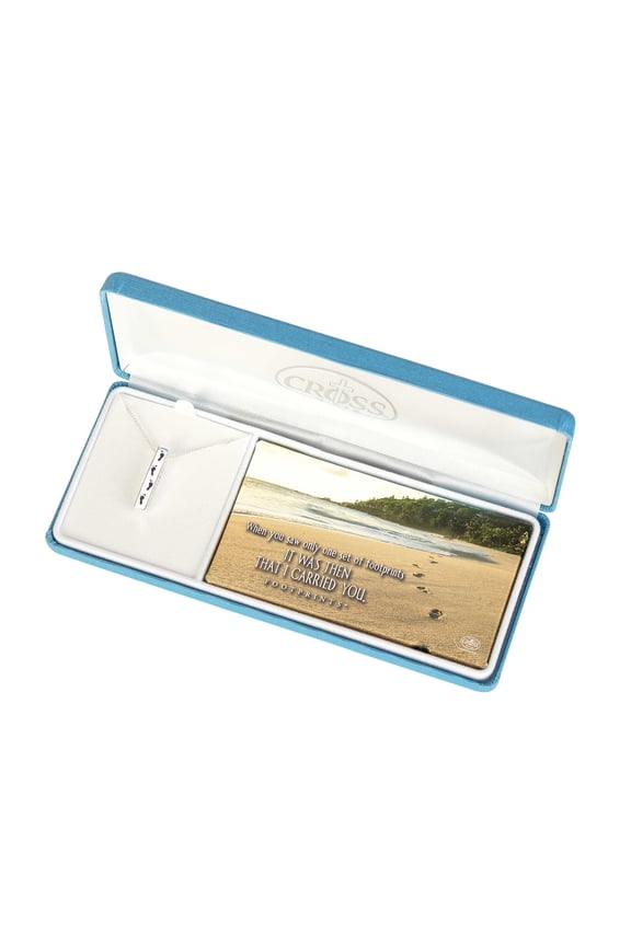 Footprints Engraved Bar Drop 18 Inch Pendant Necklace with Presentation Gift Box
