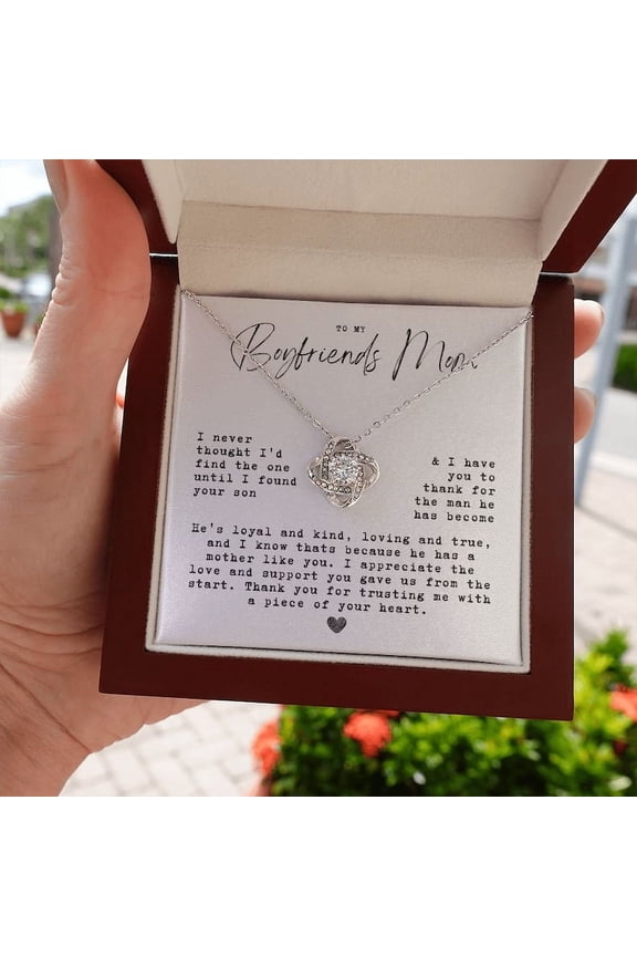 Necklace Gift for Boyfriends Mom, To My Boyfriend's Mom, Mothers Day Gift for Boyfriends Mom, Boyfriend mom, Love Knot Necklace for Future Mother In Law with Message Card and LED Box