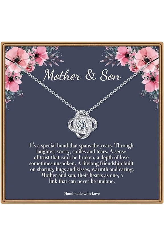 Necklace Gift for Mom from Son, Mother and Son Gift Jewelry, Wedding Day Gift for Mother of Groom, Love Knot Necklace for Mother from Son on Her Birthday