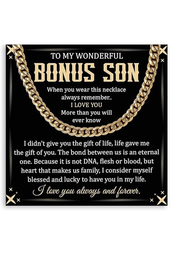 Necklace Gift for Stepson on His Birthday, Cuban Link Chain for Stepson from Stepdad, Chain Necklace for Bonus Son, Wedding Gift for Bonus Son with Message Card and LED Box