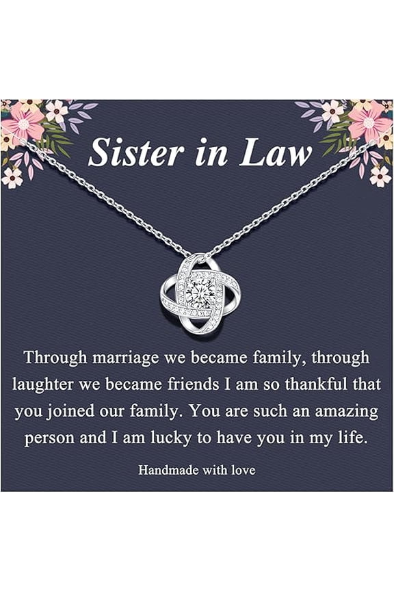 Necklace Gift To My Sister In Law, Rehearsal Dinner Gift for Women, Wedding Gift for Step Sister with Message Card and Gift Box, Birthday Gift