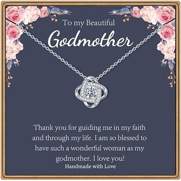 Necklace To My Godmother on Her Birthday, Love Knot Necklace for Godmother from Goddaughter, Jewelry for Women, Wedding Day Gift for Grandma from Bride