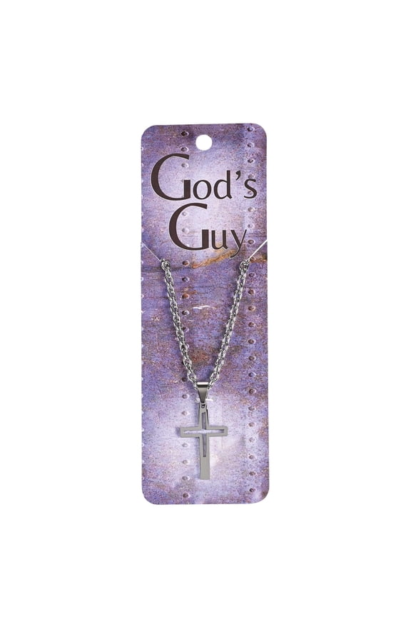 Gods Guy Box Cross Cutout Silver 18 Inch Stainless Steel Necklace On Presentation Card