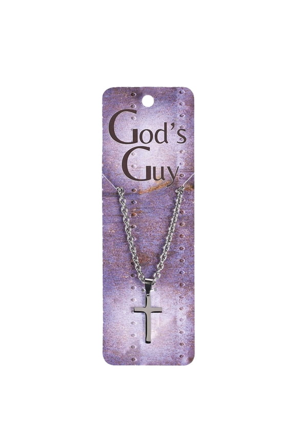 Gods Guy Box Cross Silver 18 Inch Stainless Steel Necklace On Presentation Card