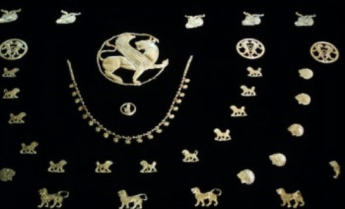 Necklace Gold Ornaments from Achaemenid Period Persian Antiques-Jewelry Canvas Art - (24 x 36)