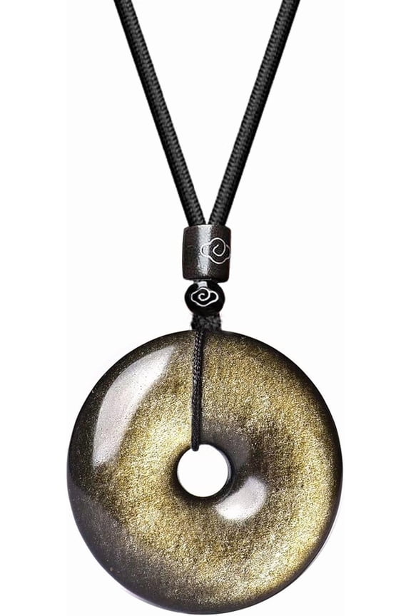 Necklace Gold obsidian Circle Donut Pendant Safety Protection Stone 30mm