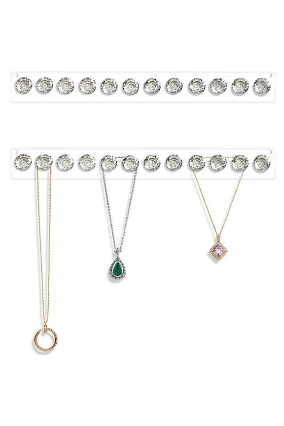 Necklace Hangers Acrylic Necklaces Holder Wall Mounted Jewelry Organizer Hanging with 12 Diamond Shape Hooks, Gift for Women 2 Pack