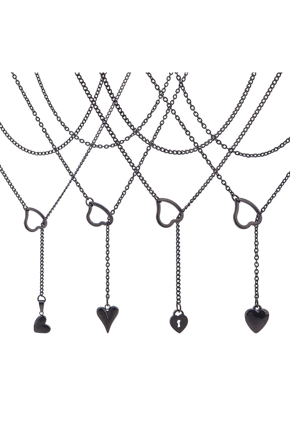 Necklace Heart O-Ring Slip Chain 4 Style 304 Stainless Steel Adjustable Love Choker with 12-15mm Pendants Trendy Layered Jewelry Gift DIY