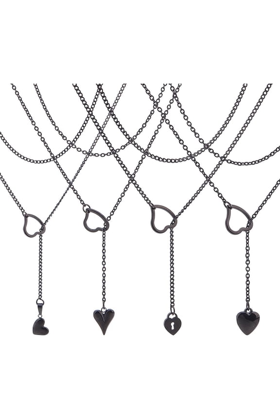 Necklace Heart O-Ring Slip Chain 4 Style 304 Stainless Steel Adjustable Love Choker with 12-15mm Pendants Trendy Layered Jewelry Gift