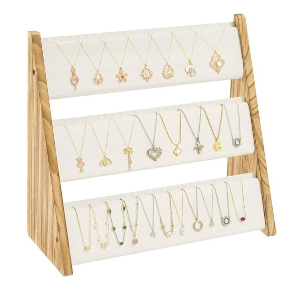Necklace Holder, 3 Tier Necklace Organizer Jewelry Organizer Stand with Velvet, Wood Necklace Display Stands for Selling,White