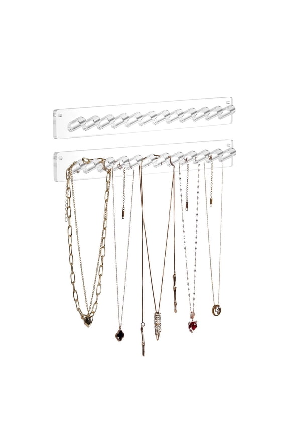 Necklace Holder, Acrylic Necklace Organizer Wall Mounted with 12 Hooks, for Hanging Necklace, Jewelry, Bangles, Bracelets and Rings, Best Gifts for Girls and Women(2 PACK)