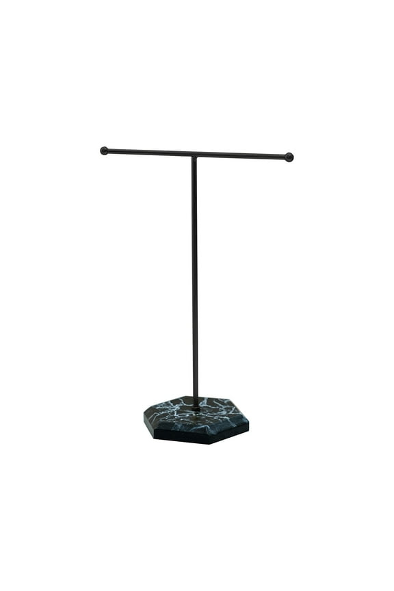 Necklace Holder Jewelry Stand Display Necklace Holder T-Bar Plated Metal Tabletop Jewelry Organizer Tower for Show Jewelry Hanging Pendant Earring Bracelet Ring Accessorie with Black Marble Bases
