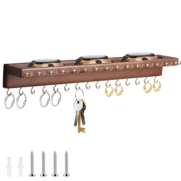 FVKRNYZ Space Saving Hanging Specialty Shaped Home Jewelry Organizers [Includes Necklace Holder, Screws], Beech Wood, 0.84 lb, Brown, 1-Count