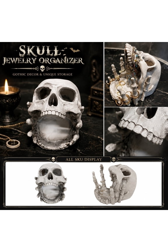Necklace Holder Stand, Skeleton Themed Jaw Hanging Jewelry Display Rack, Bedroom Decorations, Unique Home Decor for Vanity Surface, Gothic Gifting for Jewelry Lovers, Resin