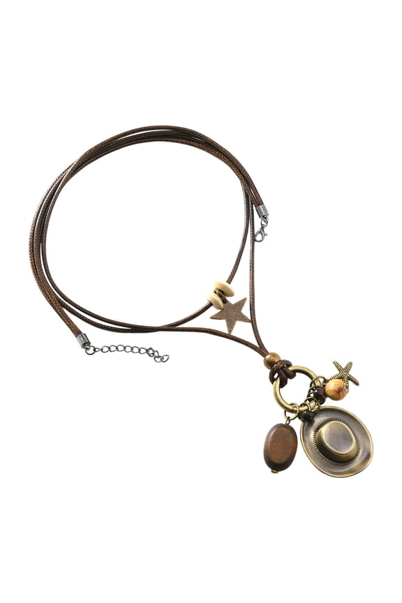 Necklace Jewelry Long Sweater Chain Cowboy Hat Pendant Wooden Beads Design for Wedding Anniversary Gift