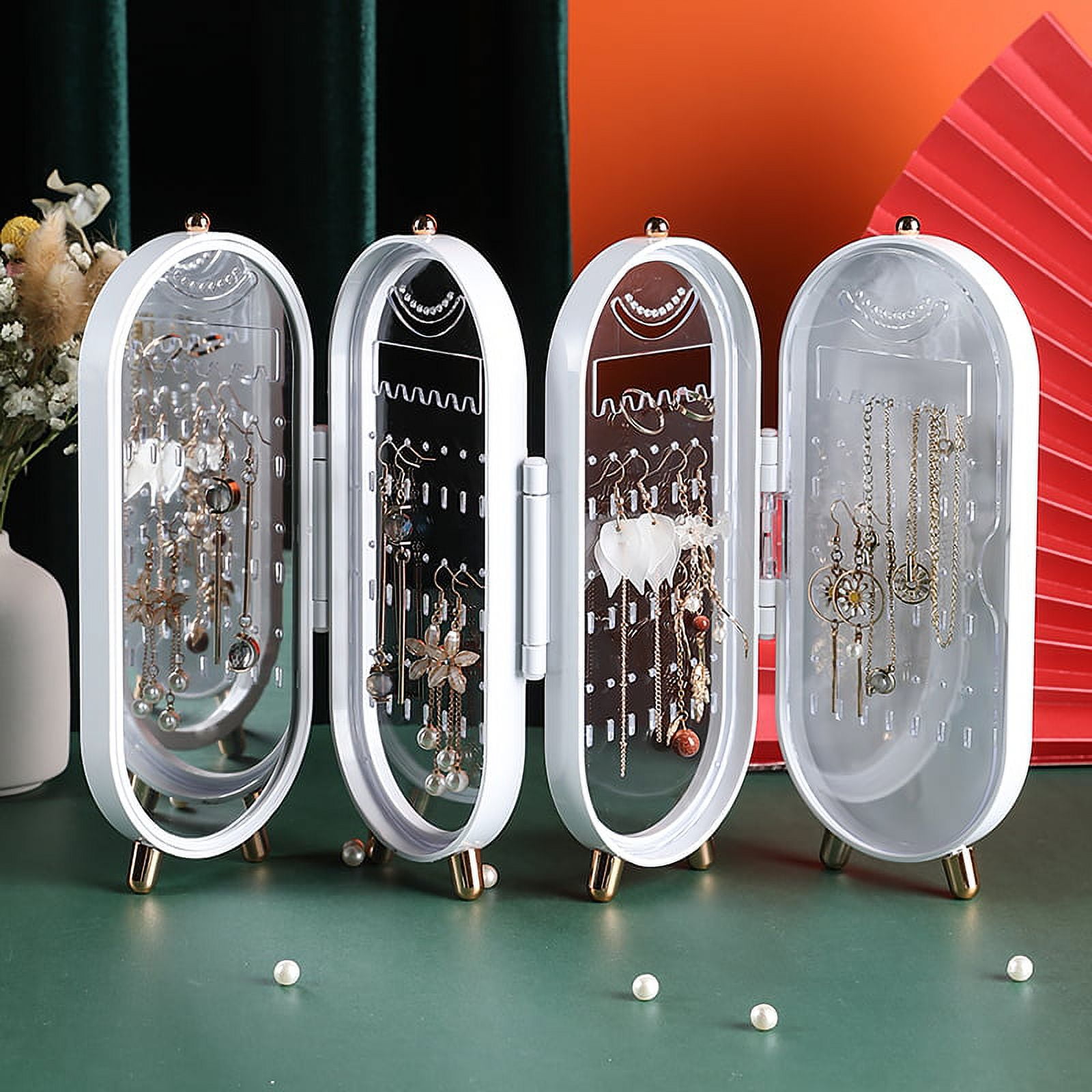 Necklace Jewelry Organizer with Folding Screen Design Acrylic Jewelry Storage Box Holds up Pairs of Earrings white 6c971720 7a96 4732 a21f 671981c61898.765bc7c5c3a99f59e75f17675c2b0307
