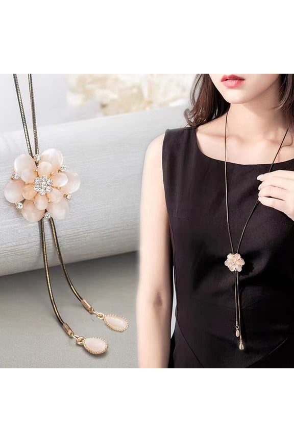 Necklace Korean- Adjustable Sweater Chain, High-End Women'S Necklace, Fashionable New Cat'S Eye Stone Flower Versatile Tassel Pendant. Necklaces for Women, Necklace Pendant Mother's Day Jewelry Gift