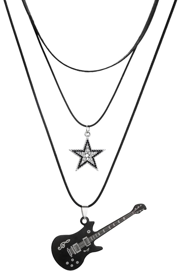 Necklace Layered For Women Men Alloy Leather Rope Y2k Grunge Retro Black Punk Hip Hop Gothic Bar Party Rock Star Outfits Jewelry Pendant Accessories Set