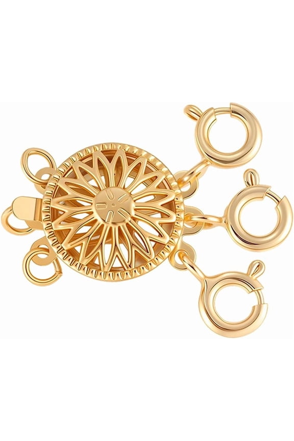 Necklace Layering Clasps Layered Necklace Separator Clasp Real 18K Gold Plated Flat Round 3 Strands Stacker Brass Locking Converter Extender Safety Connector