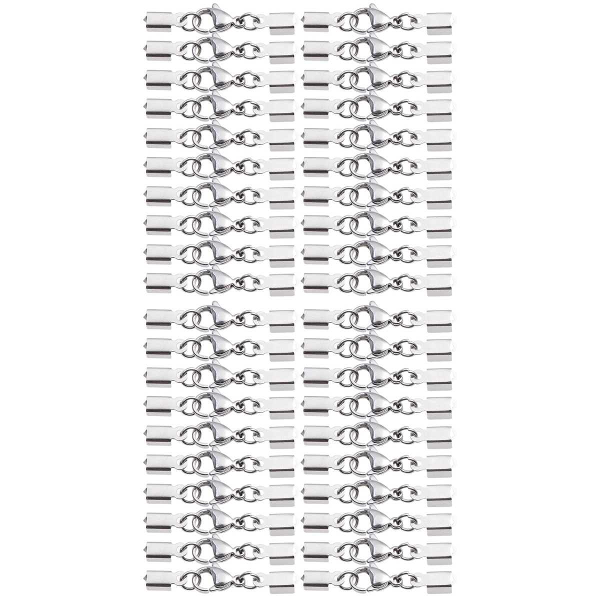 5 Set of 10MM/15MM Slver Cord Ends Wth Lobster Clasp & Extender Chan