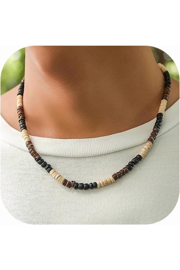 Necklace for Men Puka Shell Necklace Men Summer Surfer Necklaces Beaded Choker Beach Essentials Holiday Jewelry for Vacation Summer Outfits for Man Son Husband