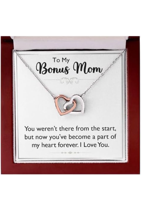 Necklace for Mother in Law with a Message Card and LED Box, Interlocking Heart Necklace For Bonus Mom on Her Birthday, Christmas Gift for Her, Zircon Necklace for Step Mom