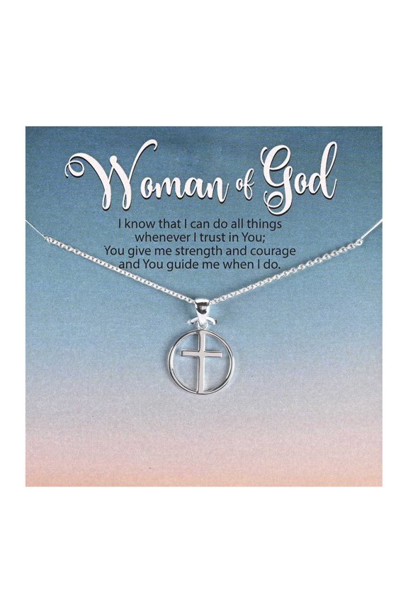 Woman Of God Open Circle Cross Silver Plated 18 Inch Stainless Steel Necklace On Presentation Card