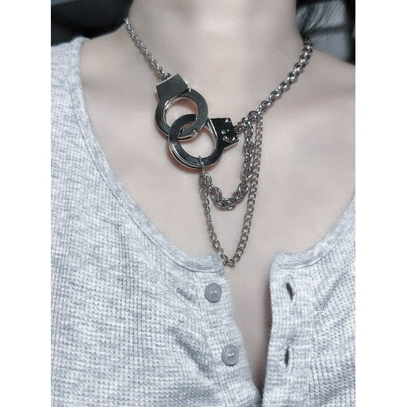 Necklace Padlock Pendant Handcuffs Bracelet In Stainless Steel