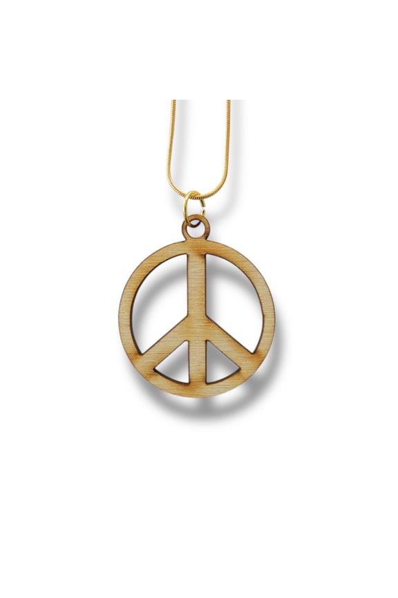 Necklace - Peace Symbol - Snake and Cable Link chains - Birch wood