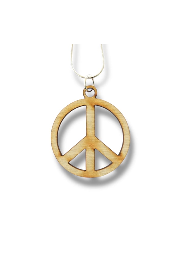 Necklace - Peace Symbol - Snake and Cable Link chains - Birch wood