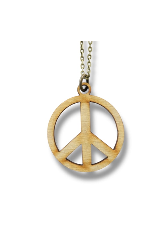 Necklace - Peace Symbol - Snake and Cable Link chains - Birch wood