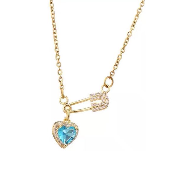 Necklace Pin Love HEART Pendant Chain Vintage Gold Brooch Lot V7 Clearance