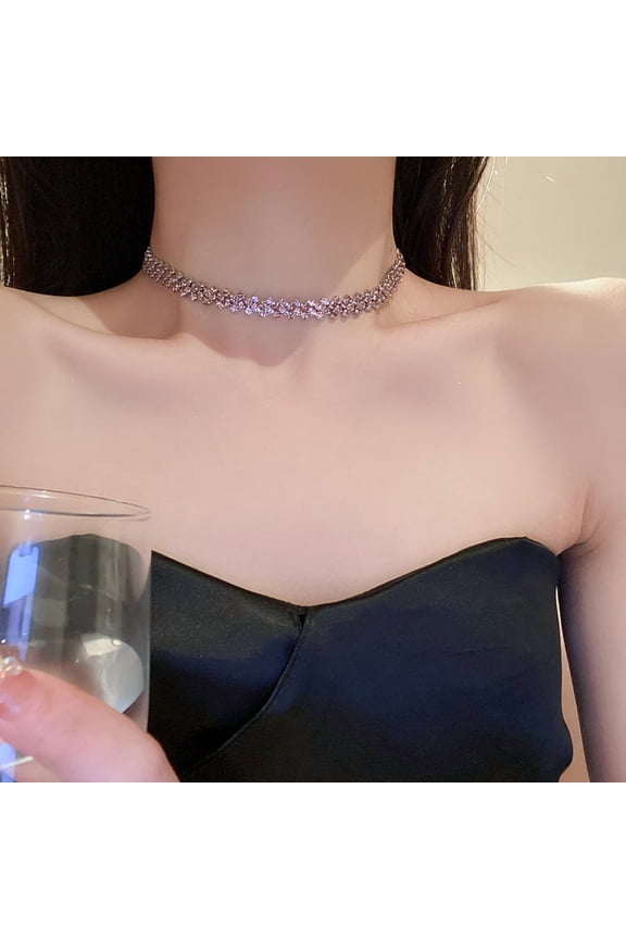 Necklace Purple Sparking Rhinestone Choker Necklaces Dainty Crystal Cubic Zirconia Bridal Wedding Jewelry for Women