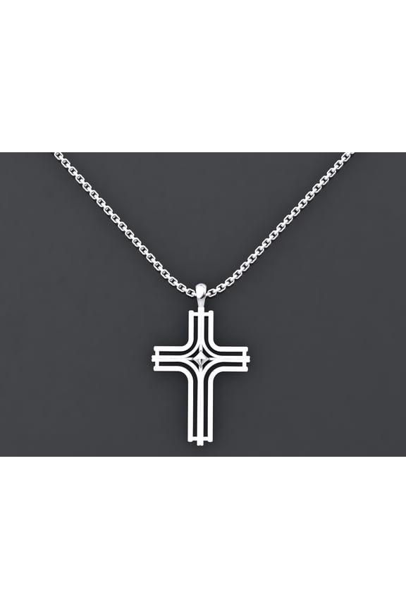 Necklace-Radiant Cross Pendant-18" Sterling Silver Chain-2" Extension - Logos Jewelry