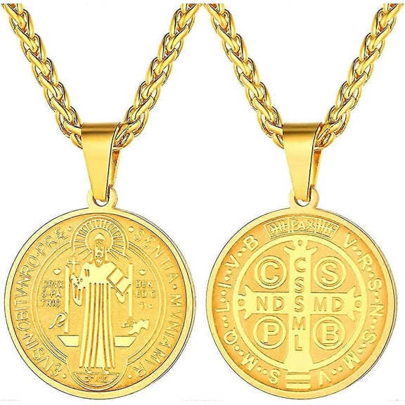 Necklace Saint Benedict Gold Pendant Patron Saints Jewelery Medal Religious Man Woman