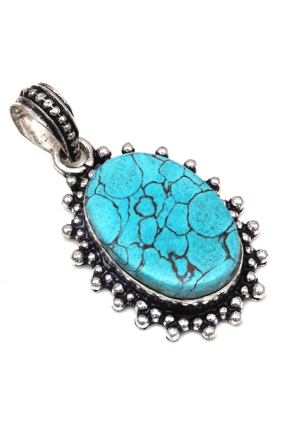 Necklace Tibetan Turquoise Gemstone Gift For Her 925 Silver Jewelry 1.75"