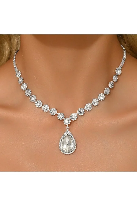 Necklace With Clear Cubic Zirconia In Silvertone - Color C