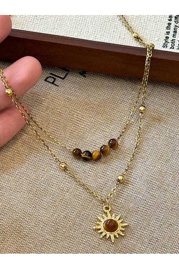 Necklace With Tiger Eye Beads In Brown Tone