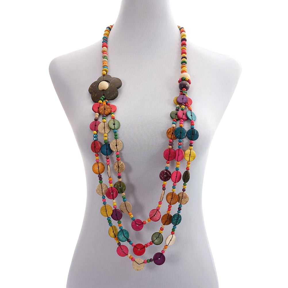 Statement Multicolor Wood Bead Chunky Layered Necklace Women - Temu