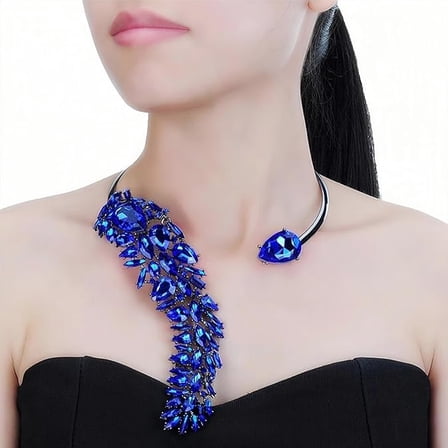 Necklace for Women, Blue Necklace, Fashionable Exaggerated Vintage Alloy Rhinestone Necklace is A Perfect Jewelry for Party, Dating and Other Different Occasions