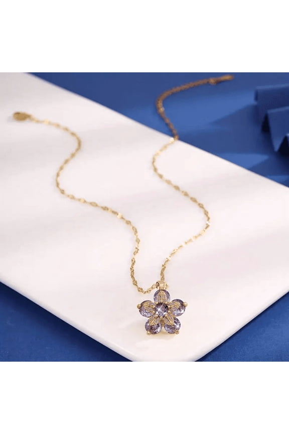 Necklace for Women Gold Flower Fidget Necklace Rotatable Crystal Silver Blossom Pendant Necklaces Adjustable Spinning Fidget Necklaces Redbud Flower Choker Funny Gift Jewelry