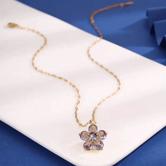 Necklace for Women Gold Flower Fidget Necklace Rotatable Crystal Silver Blossom Pendant Necklaces Adjustable Spinning Fidget Necklaces Redbud Flower Choker Funny Gift Jewelry