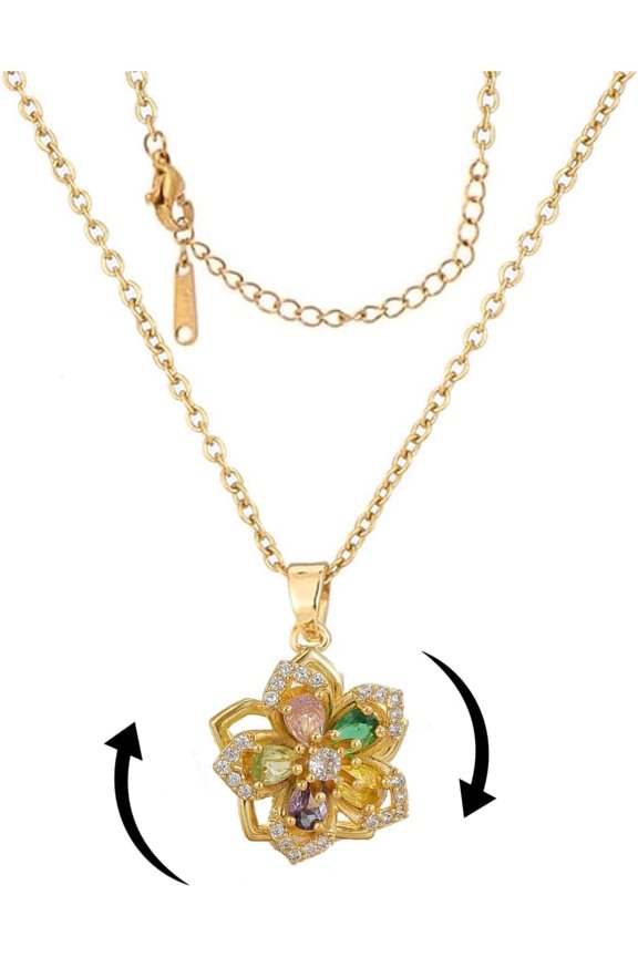Necklace for Women Gold Flower Fidget Necklace Rotatable Crystal Silver Blossom Pendant Necklaces Adjustable Spinning Fidget Necklaces Redbud Flower Choker Funny Gift Jewelry