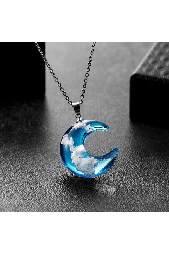 Necklace for Women,Women's Chain Necklaces You are in Heaven Chic Transparent Resin Round Ball Moon Pendant Necklace Women Blue Sky White Clouds Chain