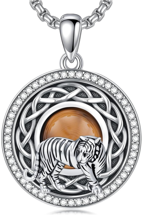 Necklace for Men 925 Sterling Silver Tiger Eye Animal Jewelry Gifts for Chrismas Birthday