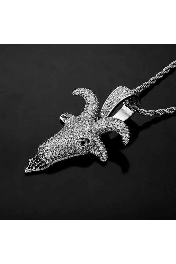 Necklace for Men- Goat Hip Hop Pendant - Plated Copper Micro Inlaid Colorful Zircon with Rope Chain Jewelry