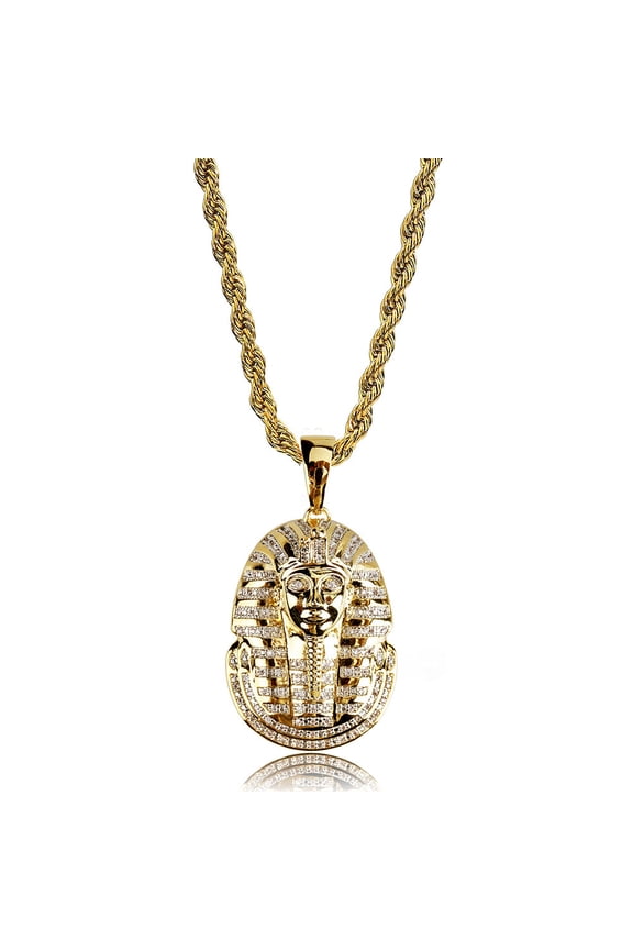Necklace for Men- Hip Hop Pharaoh Pendant Necklace - Plated Copper Micro Inlaid Zircon Rope Chain Hip Hop Rap Necklace for Men Jewelry