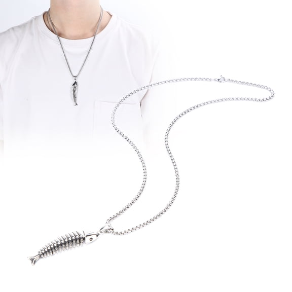 Necklace for Men, Silver Titanium Steel Fish Bone Pendant Necklace Make You More Attractive and Easily Converted into Various Styles for Any Occasion