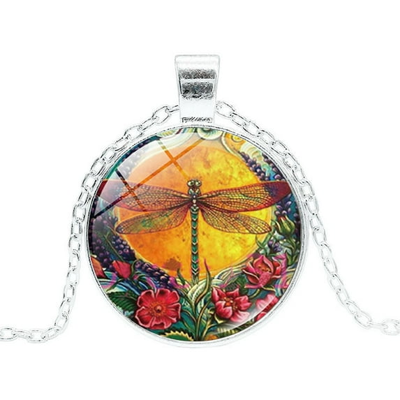 Necklace for Women Vintage Dragon-fly Time G-em Pendant Necklace Vintage Sweater Chain Gift for Women